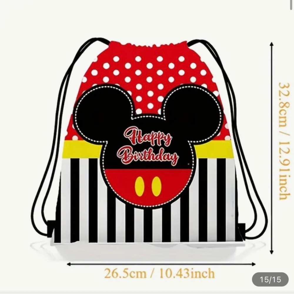 Mickey Mouse Red and Black Birthday Drawstring Bag
